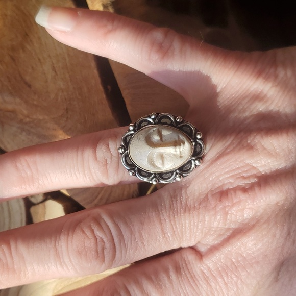 New Carved Goddess Face 925 Silver Ring. - Picture 7 of 9